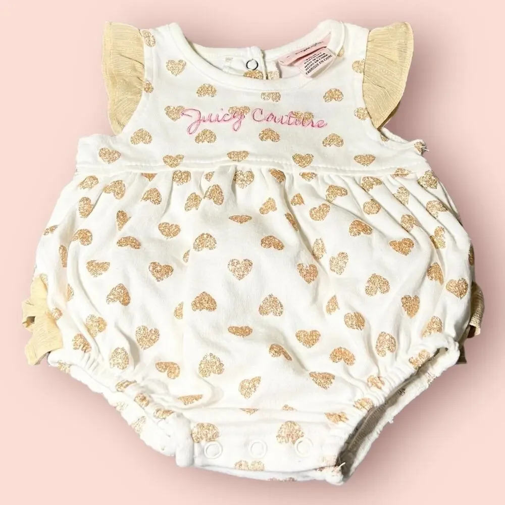 Juicy Couture Gold Ruffled Hearts One Piece Kids Baby Size 3-6 months Crown